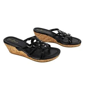 COLE HAAN WOMEN'S BLACK LEATHER THONG STRAPPY PLATFORM SANDALS SIZE 7B